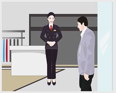 1,面带微笑,点头示意